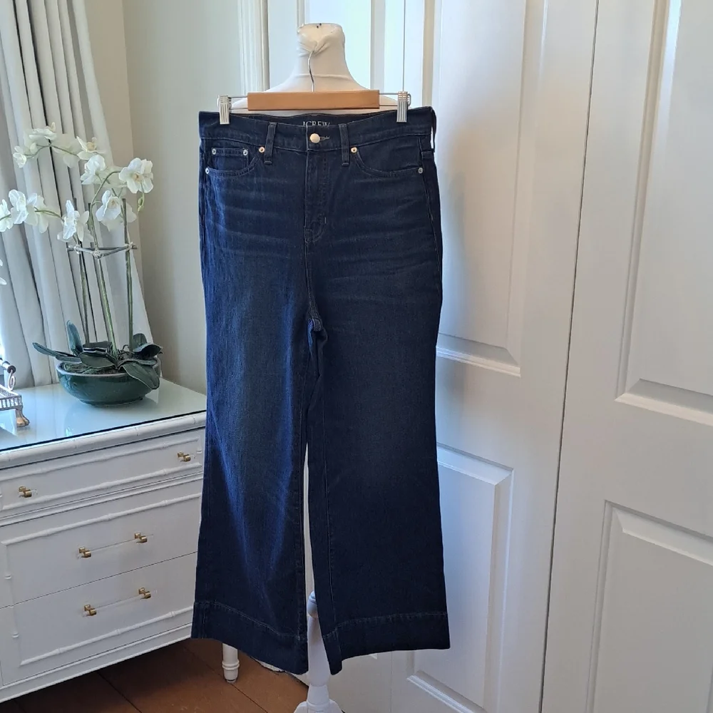 NWOT J.Crew Womens '96‎ Dark Stretch Wash Trouser Wide Leg High Rise Jeans 29P